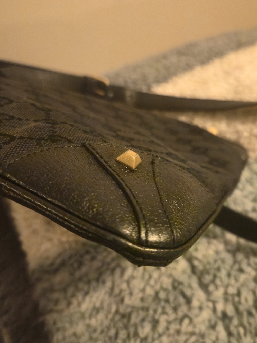 Black GG Monogram Shoulder Bag with Gold Stud Accents - Picture 15 of 16